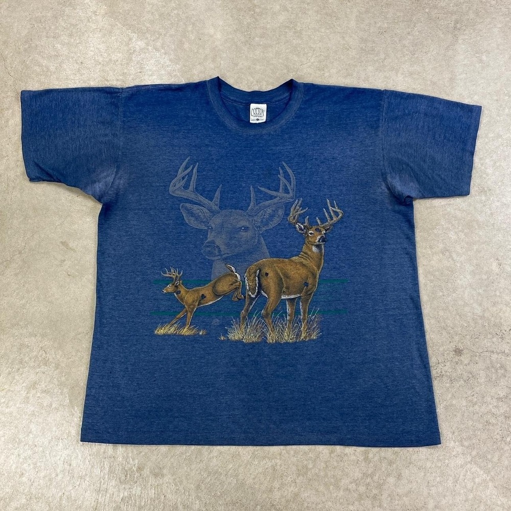 Vintage 90s Deer Shirt Size Large Navy Blue 1994 Nature Buck Outdoor